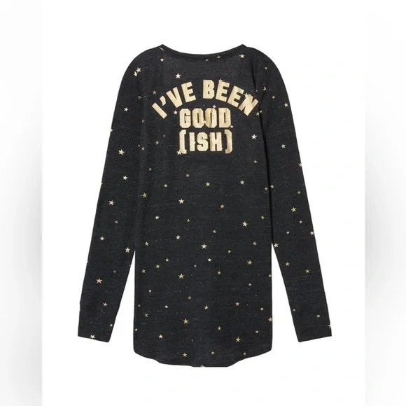 victoria's secret pink i've been good gray nightgown gold stars print Sz XS - Picture 2 of 8